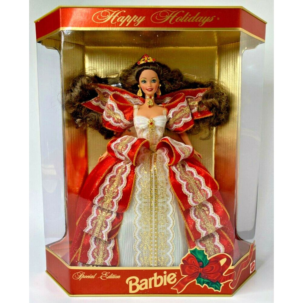 1997 Rare Happy Holidays Barbie Brunette Misprint NIB BD12